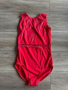Red Sleeveless Girls' Gymnastics Leotard